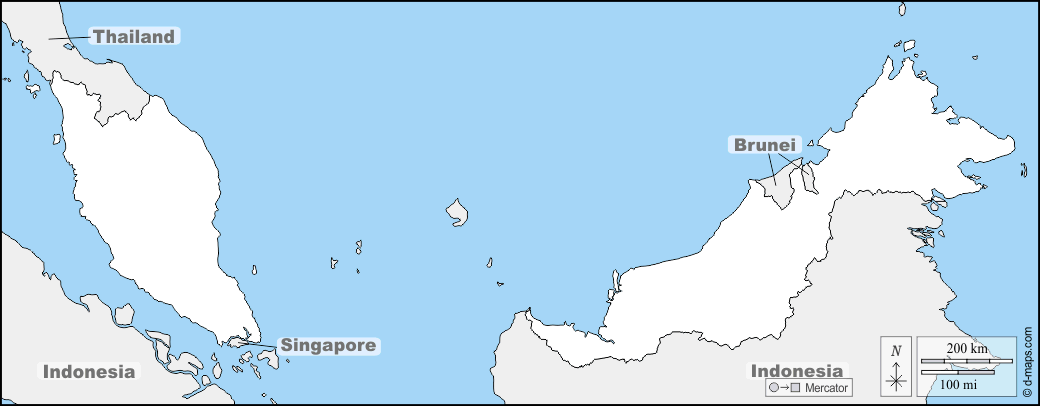 Malaysia : d-maps.com: mappa gratuita, mappa muta gratuita, cartina muta gratuita : frontiere, nomi