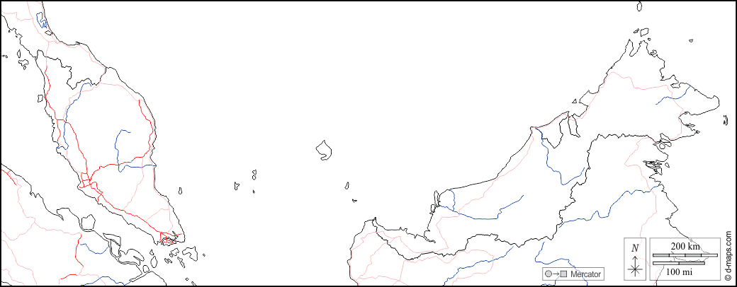 Malaysia : d-maps.com: mappa gratuita, mappa muta gratuita, cartina muta gratuita : frontiere, idrografia, strade, bianco