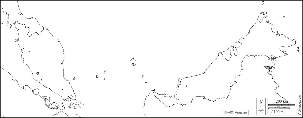 Malaysia : d-maps.com: mappa gratuita, mappa muta gratuita, cartina muta gratuita : frontiere, principali città, bianco