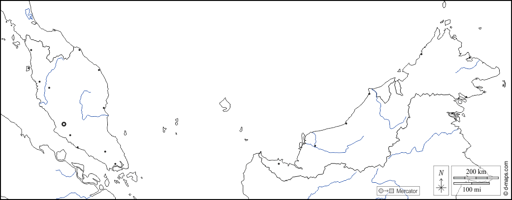 Malaysia : d-maps.com: mappa gratuita, mappa muta gratuita, cartina muta gratuita : frontiere, idrografia, principali città, bianco