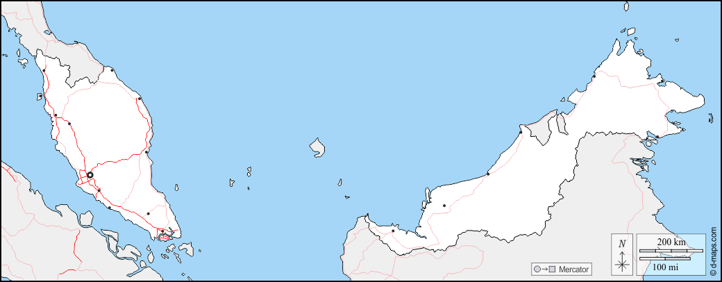 Malaysia : d-maps.com: mappa gratuita, mappa muta gratuita, cartina muta gratuita : frontiere, principali città, strade