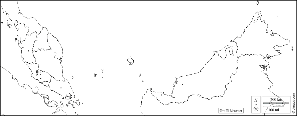 Malaysia : d-maps.com: mappa gratuita, mappa muta gratuita, cartina muta gratuita : frontiere, stati, principali città, bianco