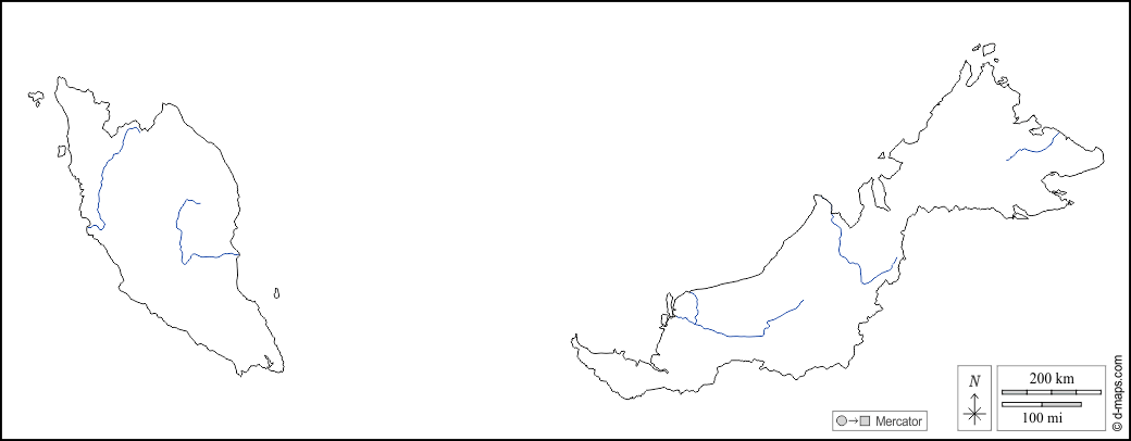 Malaysia : d-maps.com: mappa gratuita, mappa muta gratuita, cartina muta gratuita : contorni, idrografia, bianco