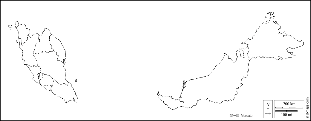 Malaysia : d-maps.com: mappa gratuita, mappa muta gratuita, cartina muta gratuita : contorni, stati, bianco