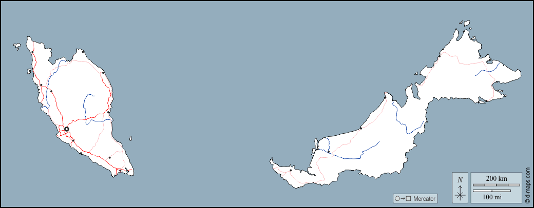Malaysia : d-maps.com: mappa gratuita, mappa muta gratuita, cartina muta gratuita : contorni, idrografia, principali città, strade