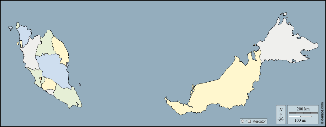 Malaysia : d-maps.com: mappa gratuita, mappa muta gratuita, cartina muta gratuita : contorni, stati, colore