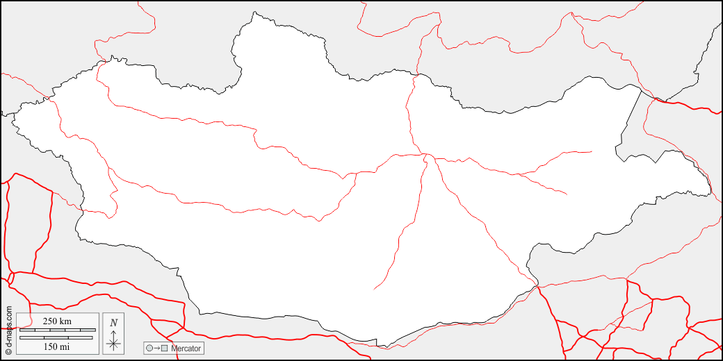 Mongolia : d-maps.com: mappa gratuita, mappa muta gratuita, cartina muta gratuita : frontiere, strade