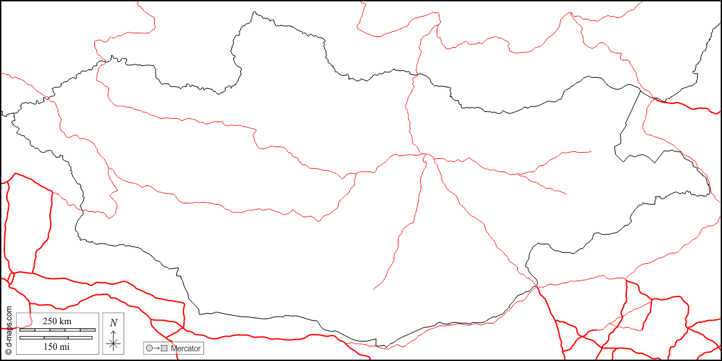 Mongolia : d-maps.com: mappa gratuita, mappa muta gratuita, cartina muta gratuita : frontiere, strade, bianco