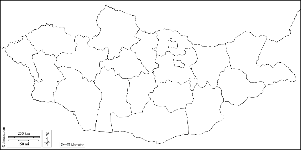 Mongolia : d-maps.com: mappa gratuita, mappa muta gratuita, cartina muta gratuita : frontiere, province, bianco
