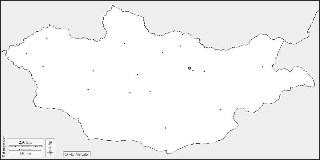 Mongolia : d-maps.com: mappa gratuita, mappa muta gratuita, cartina muta gratuita : frontiere, principali città