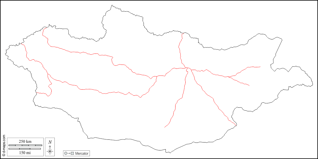 Mongolia : d-maps.com: mappa gratuita, mappa muta gratuita, cartina muta gratuita : contorni, strade, bianco