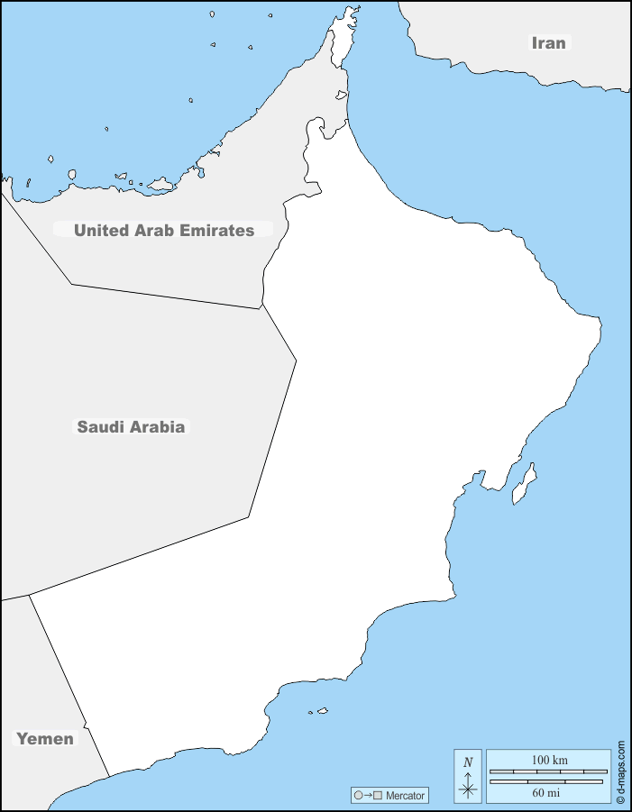 Oman : d-maps.com: mappa gratuita, mappa muta gratuita, cartina muta gratuita : frontiere, nomi