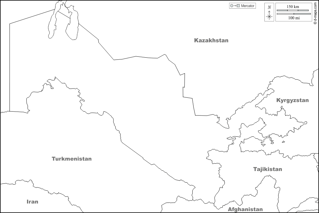 Uzbekistan : d-maps.com: mappa gratuita, mappa muta gratuita, cartina muta gratuita : frontiere, nomi, bianco