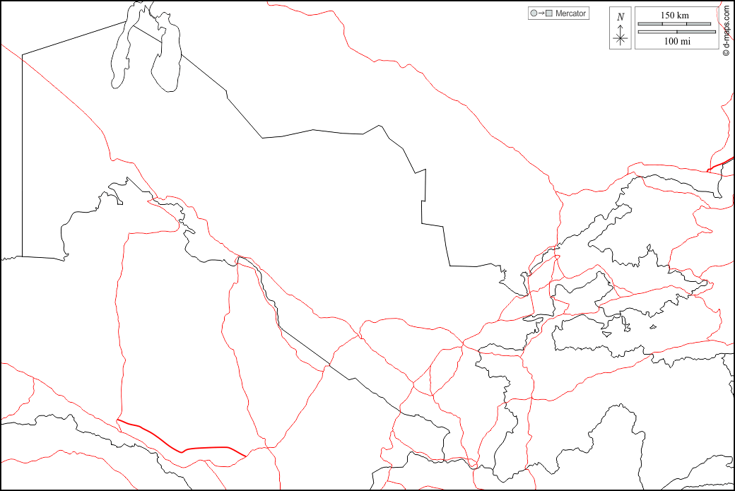 Uzbekistan : d-maps.com: mappa gratuita, mappa muta gratuita, cartina muta gratuita : frontiere, strade, bianco