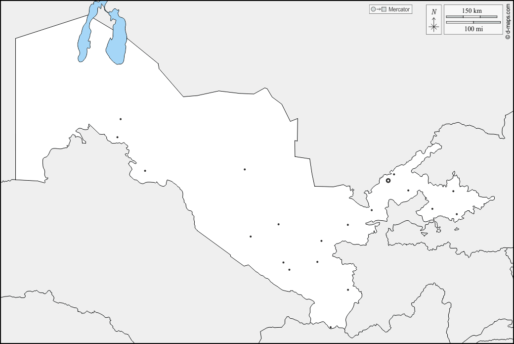 Uzbekistan : d-maps.com: mappa gratuita, mappa muta gratuita, cartina muta gratuita : frontiere, principali città