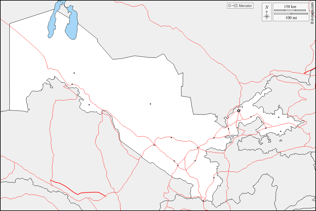 Uzbekistan : d-maps.com: mappa gratuita, mappa muta gratuita, cartina muta gratuita : frontiere, principali città, strade