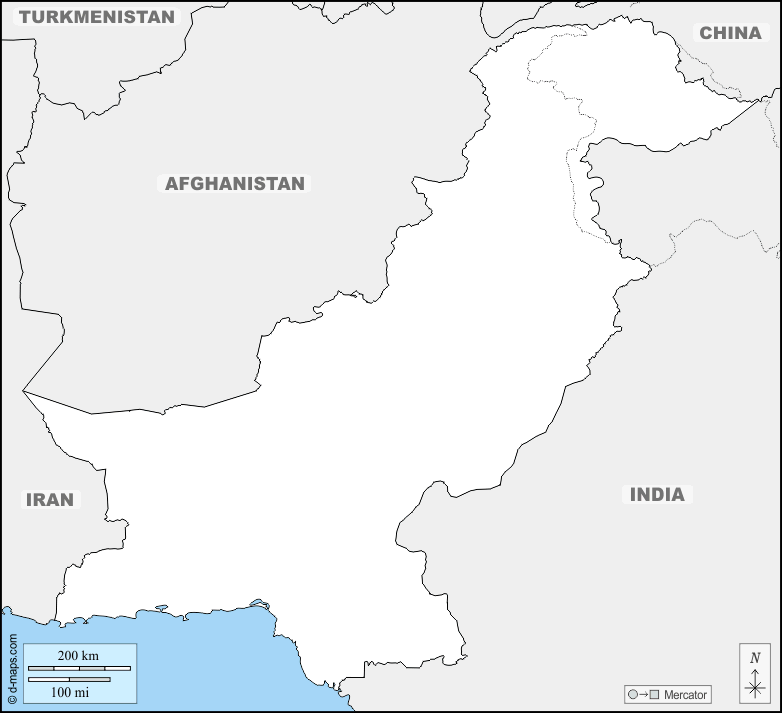 Pakistan : d-maps.com: mappa gratuita, mappa muta gratuita, cartina muta gratuita : frontiere, nomi