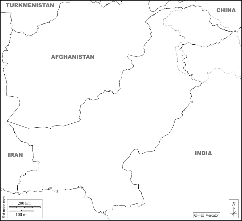 Pakistan : d-maps.com: mappa gratuita, mappa muta gratuita, cartina muta gratuita : frontiere, nomi, bianco