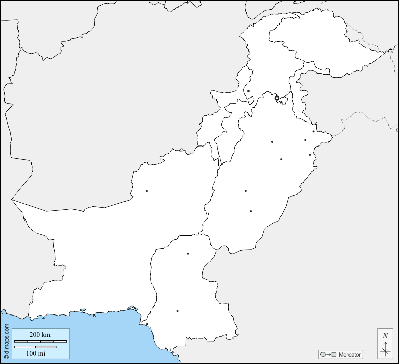 Pakistan : d-maps.com: mappa gratuita, mappa muta gratuita, cartina muta gratuita : frontiere, province, principali città
