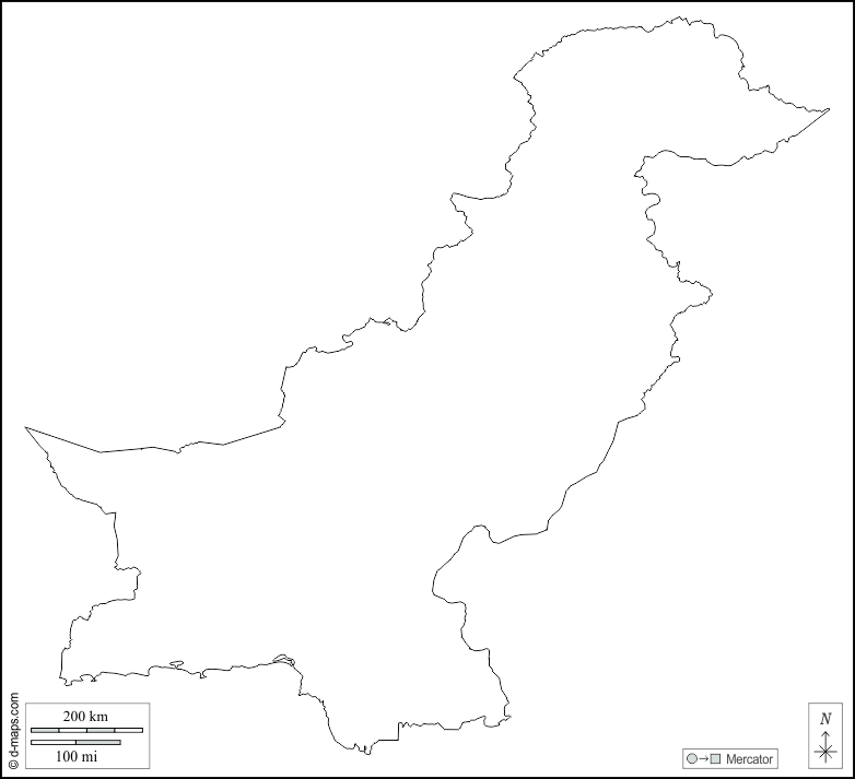 Pakistan : d-maps.com: mappa gratuita, mappa muta gratuita, cartina muta gratuita : contorni, bianco