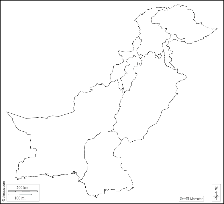 Pakistan : d-maps.com: Kostenlose Karten, kostenlose stumme Karte, kostenlose unausgefüllt Landkarte, kostenlose hochauflösende Umrisskarte : Umrisse, Provinzen, weiß