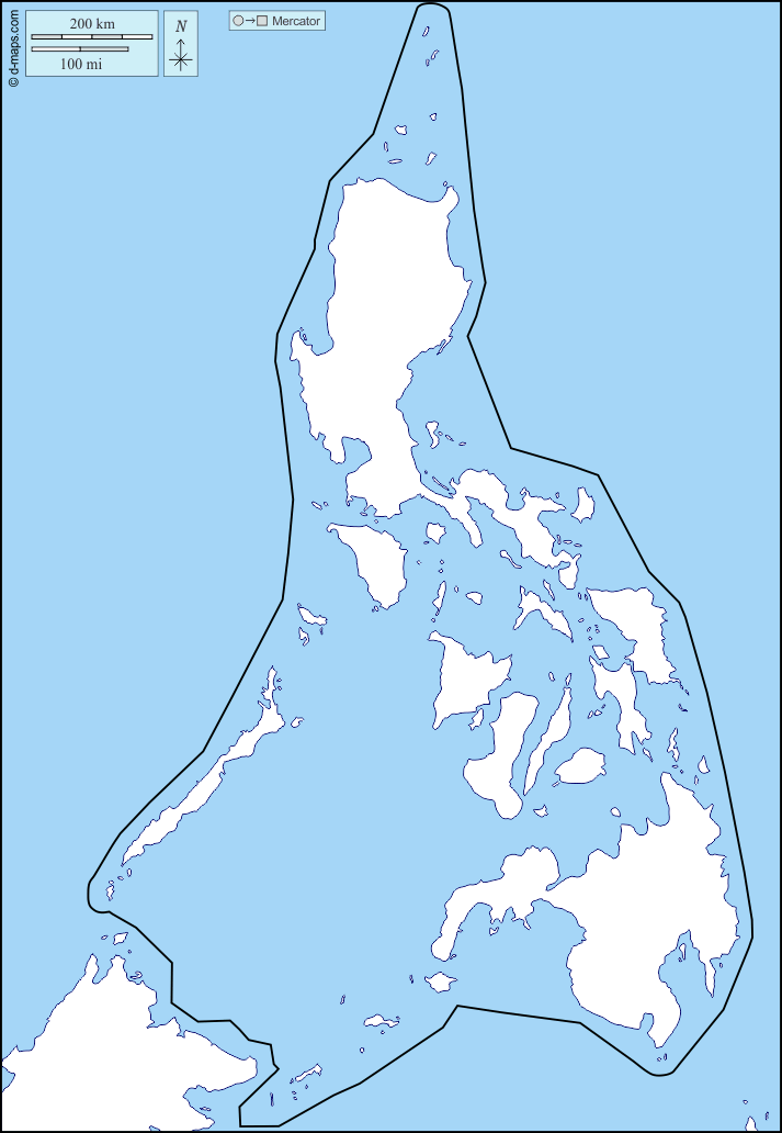 Philippinen : d-maps.com: Kostenlose Karten, kostenlose stumme Karte, kostenlose unausgefüllt Landkarte, kostenlose hochauflösende Umrisskarte : Küsten, Grenzen