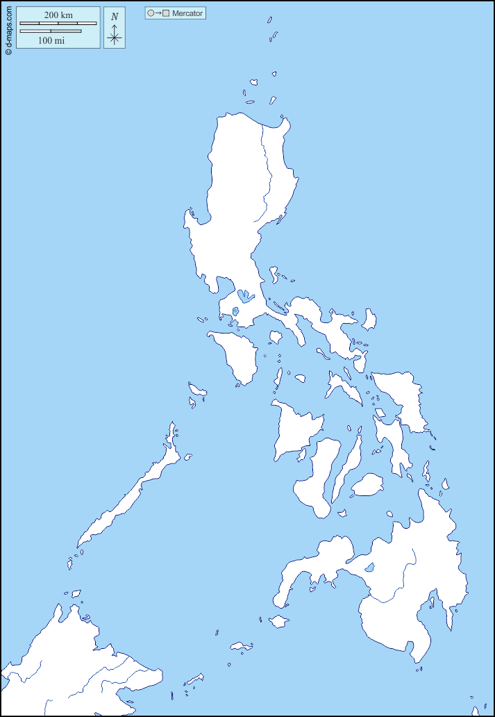 Philippinen : d-maps.com: Kostenlose Karten, kostenlose stumme Karte, kostenlose unausgefüllt Landkarte, kostenlose hochauflösende Umrisskarte : Küsten, Hydrografie