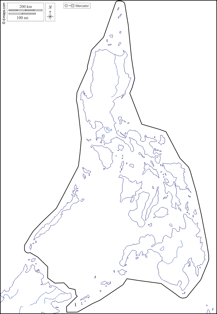 Filippine : d-maps.com: mappa gratuita, mappa muta gratuita, cartina muta gratuita : litorali, limiti, idrografia, bianco