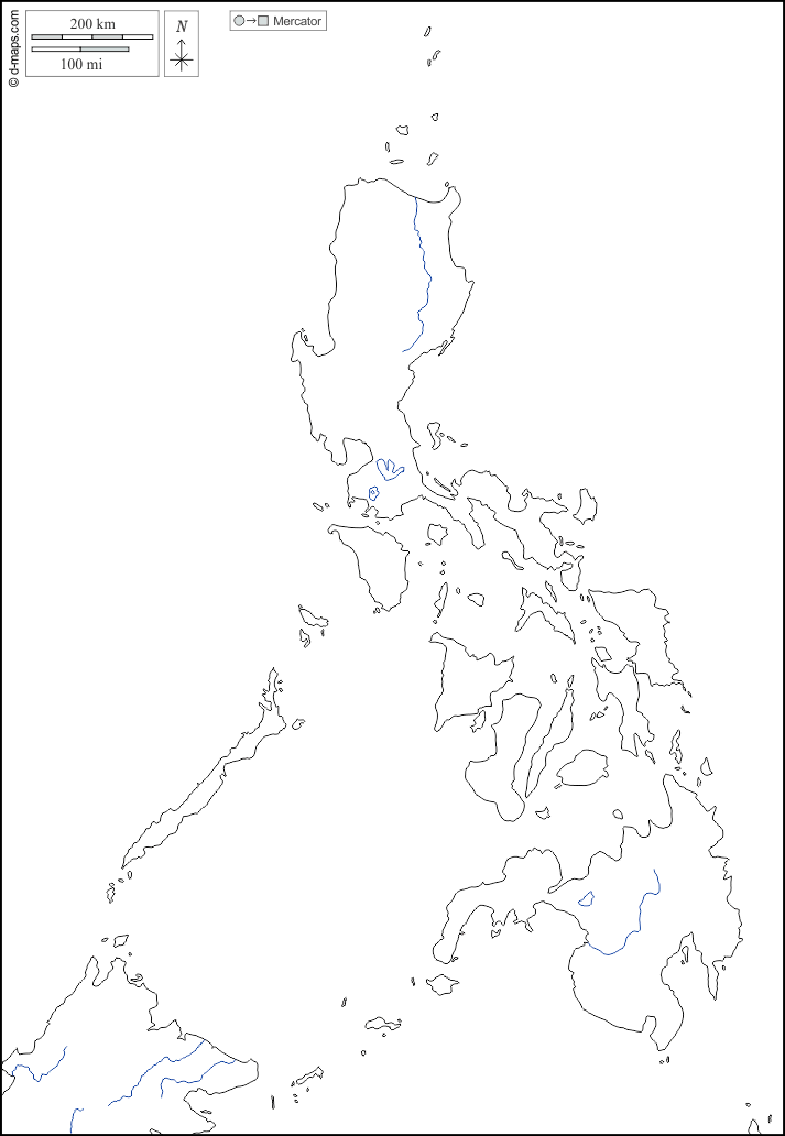 Filippine : d-maps.com: mappa gratuita, mappa muta gratuita, cartina muta gratuita : frontiere, idrografia, bianco