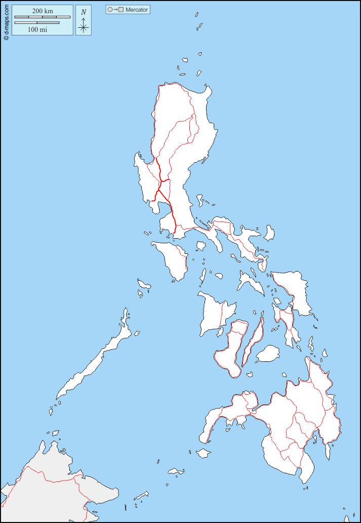 Filippine : d-maps.com: mappa gratuita, mappa muta gratuita, cartina muta gratuita : frontiere, strade