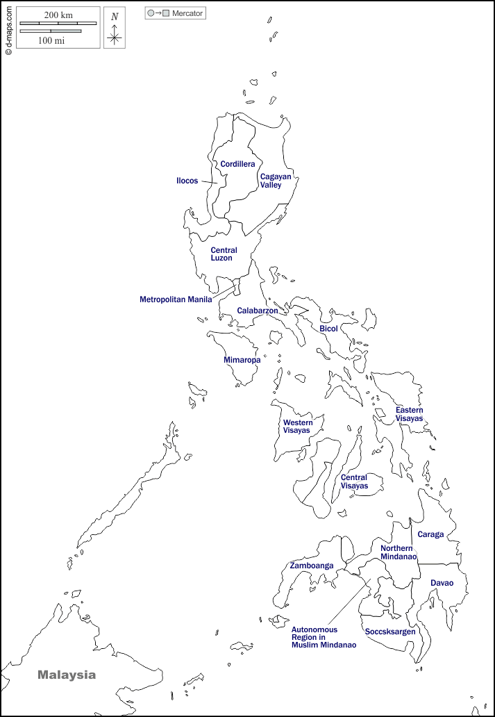 Filippine : d-maps.com: mappa gratuita, mappa muta gratuita, cartina muta gratuita : frontiere, regioni, nomi, bianco