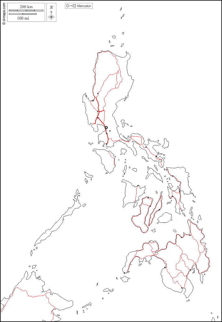 Filippine : d-maps.com: mappa gratuita, mappa muta gratuita, cartina muta gratuita : frontiere, principali città, strade, bianco