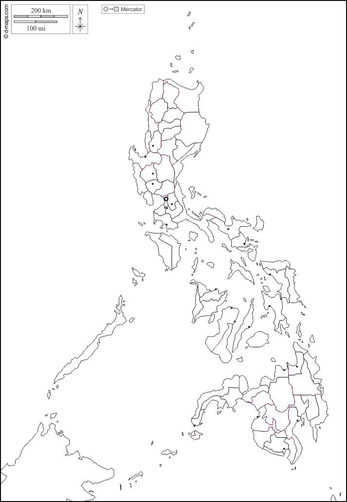 Filippine : d-maps.com: mappa gratuita, mappa muta gratuita, cartina muta gratuita : frontiere, province, principali città, bianco