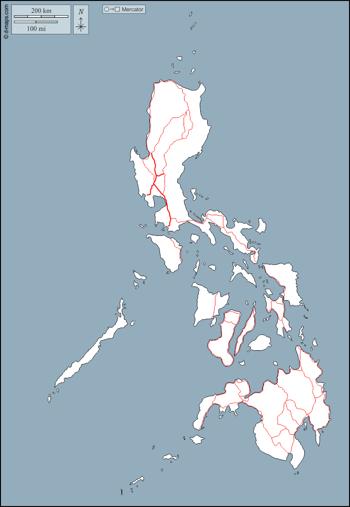 Filippine : d-maps.com: mappa gratuita, mappa muta gratuita, cartina muta gratuita : contorni, strade