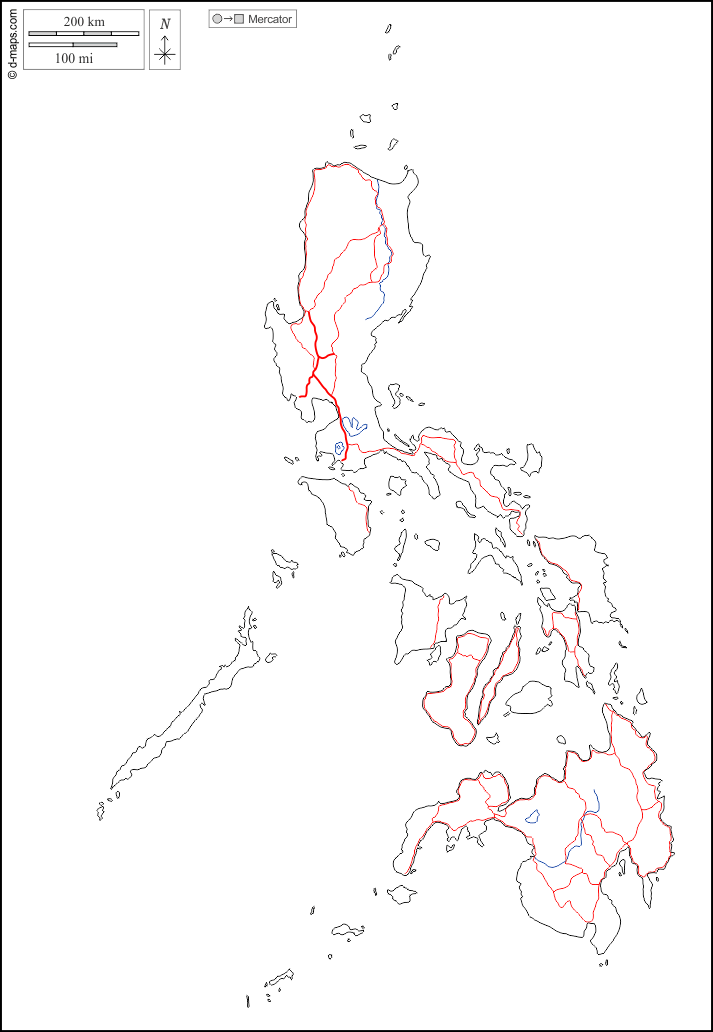 Filippine : d-maps.com: mappa gratuita, mappa muta gratuita, cartina muta gratuita : contorni, idrografia, strade, bianco