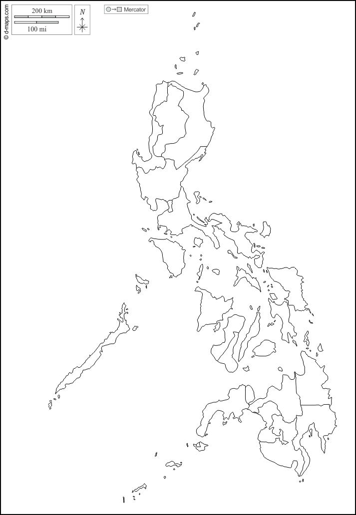 Filippine : d-maps.com: mappa gratuita, mappa muta gratuita, cartina muta gratuita : contorni, regioni, bianco