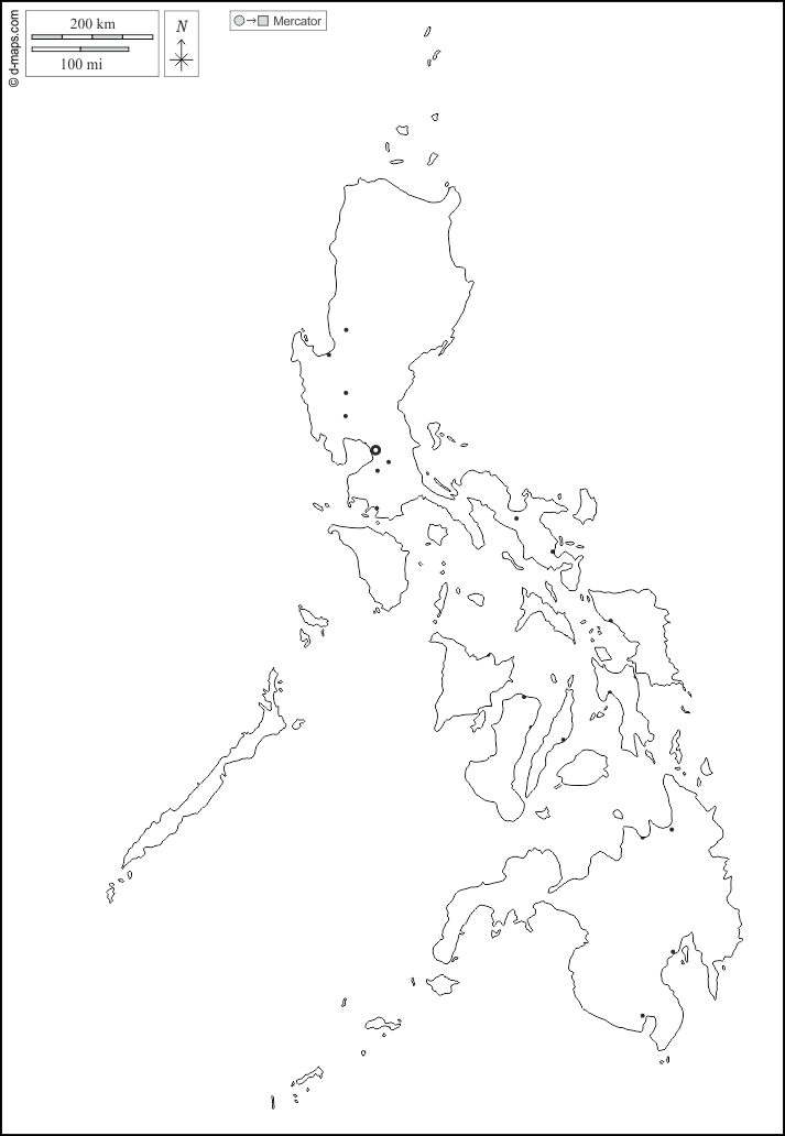 Filippine : d-maps.com: mappa gratuita, mappa muta gratuita, cartina muta gratuita : contorni, principali città, bianco