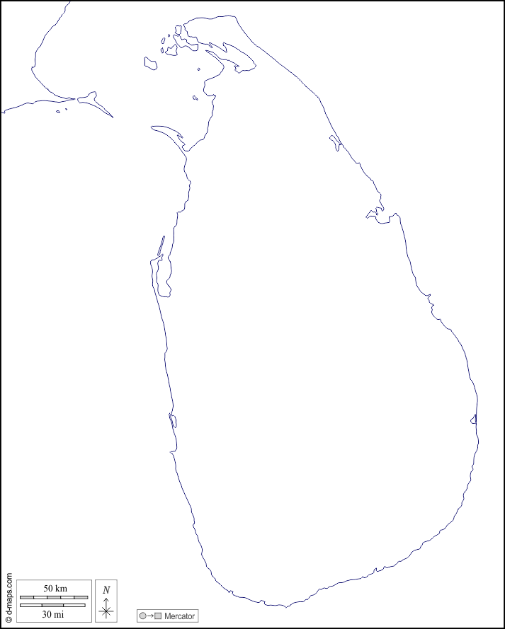 Sri Lanka : d-maps.com: mappa gratuita, mappa muta gratuita, cartina muta gratuita : litorali, bianco