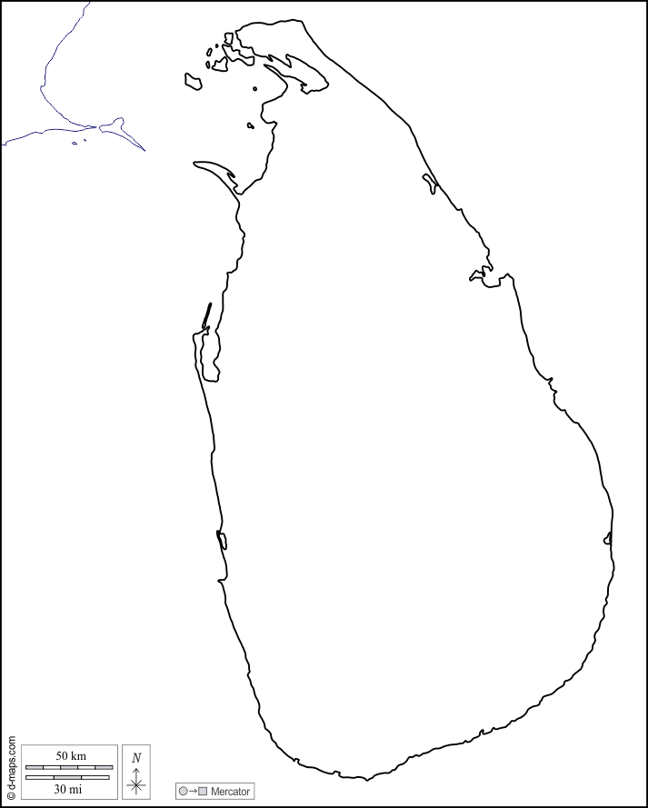 Sri Lanka : d-maps.com: mappa gratuita, mappa muta gratuita, cartina muta gratuita : litorali, limiti, bianco