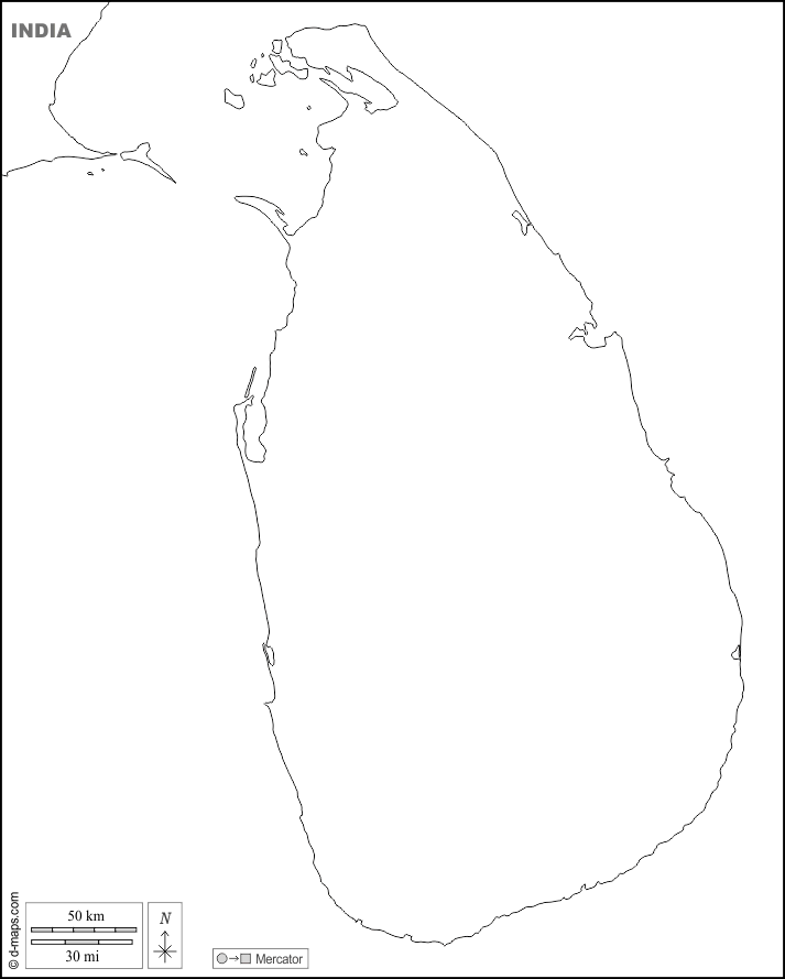 Sri Lanka : d-maps.com: mappa gratuita, mappa muta gratuita, cartina muta gratuita : frontiere, nomi, bianco