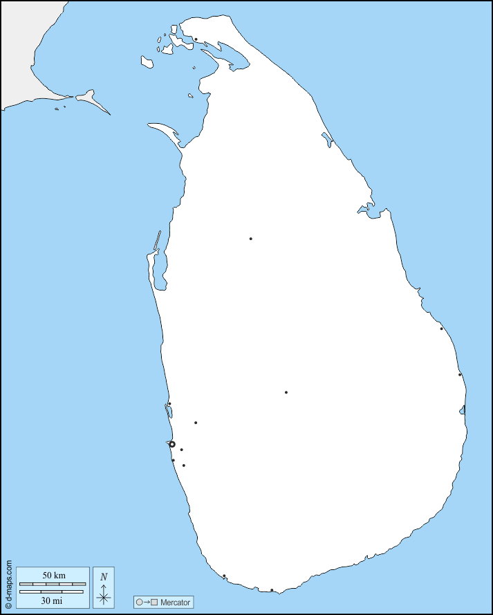 Sri Lanka : d-maps.com: mappa gratuita, mappa muta gratuita, cartina muta gratuita : frontiere, principali città