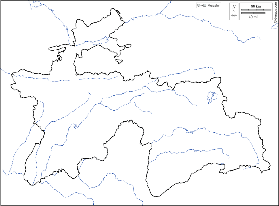 Tagikistan : d-maps.com: mappa gratuita, mappa muta gratuita, cartina muta gratuita : litorali, limiti, idrografia, bianco