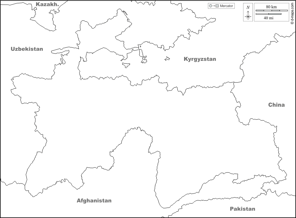Tagikistan : d-maps.com: mappa gratuita, mappa muta gratuita, cartina muta gratuita : frontiere, nomi, bianco
