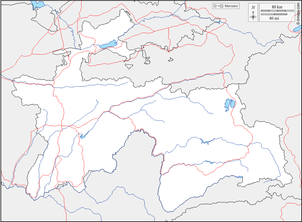 Tagikistan : d-maps.com: mappa gratuita, mappa muta gratuita, cartina muta gratuita : frontiere, idrografia, strade