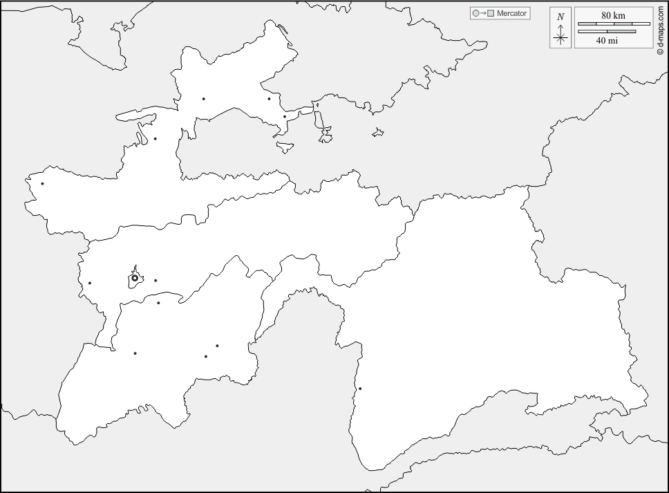Tagikistan : d-maps.com: mappa gratuita, mappa muta gratuita, cartina muta gratuita : frontiere, divisioni, principali città