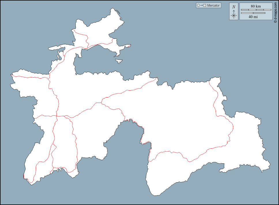 Tagikistan : d-maps.com: mappa gratuita, mappa muta gratuita, cartina muta gratuita : contorni, strade
