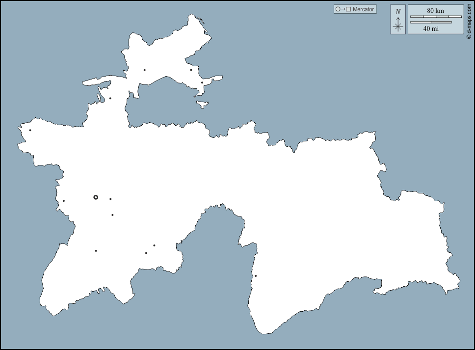 Tagikistan : d-maps.com: mappa gratuita, mappa muta gratuita, cartina muta gratuita : contorni, principali città