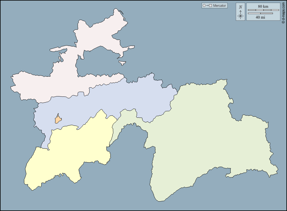 Tagikistan : d-maps.com: mappa gratuita, mappa muta gratuita, cartina muta gratuita : contorni, divisioni, colore