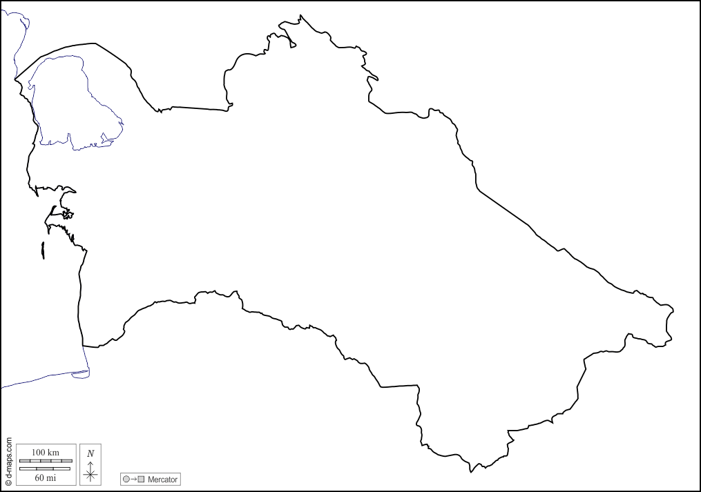 Turkmenistan : d-maps.com: Kostenlose Karten, kostenlose stumme Karte, kostenlose unausgefüllt Landkarte, kostenlose hochauflösende Umrisskarte : Küsten, Grenzen, weiß