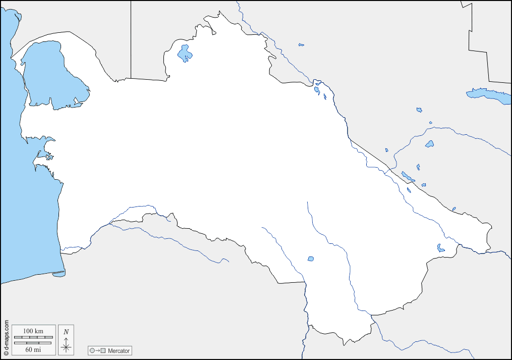 Turkmenistan : d-maps.com: mappa gratuita, mappa muta gratuita, cartina muta gratuita : frontiere, idrografia